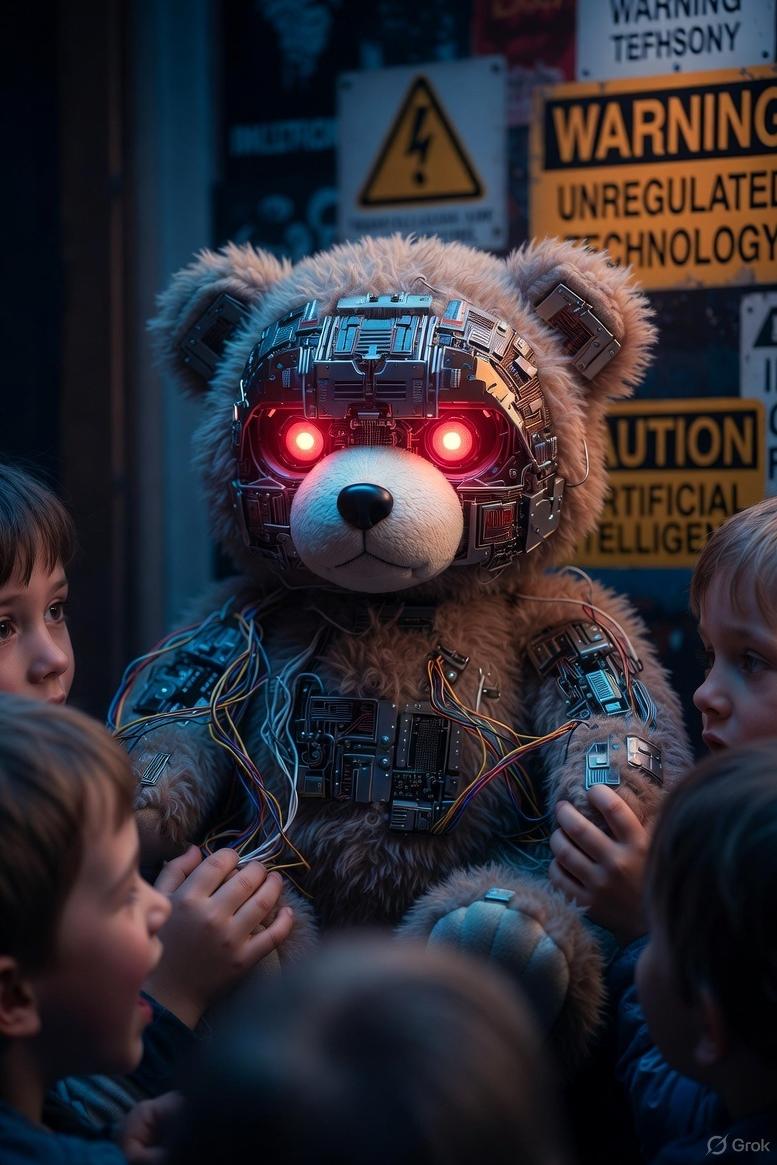 Scary looking AI-Powered Stuffed Animal - via GrokAI