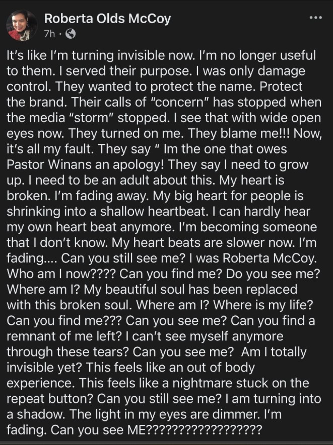 Roberta Olds Mccoy's Facebook post