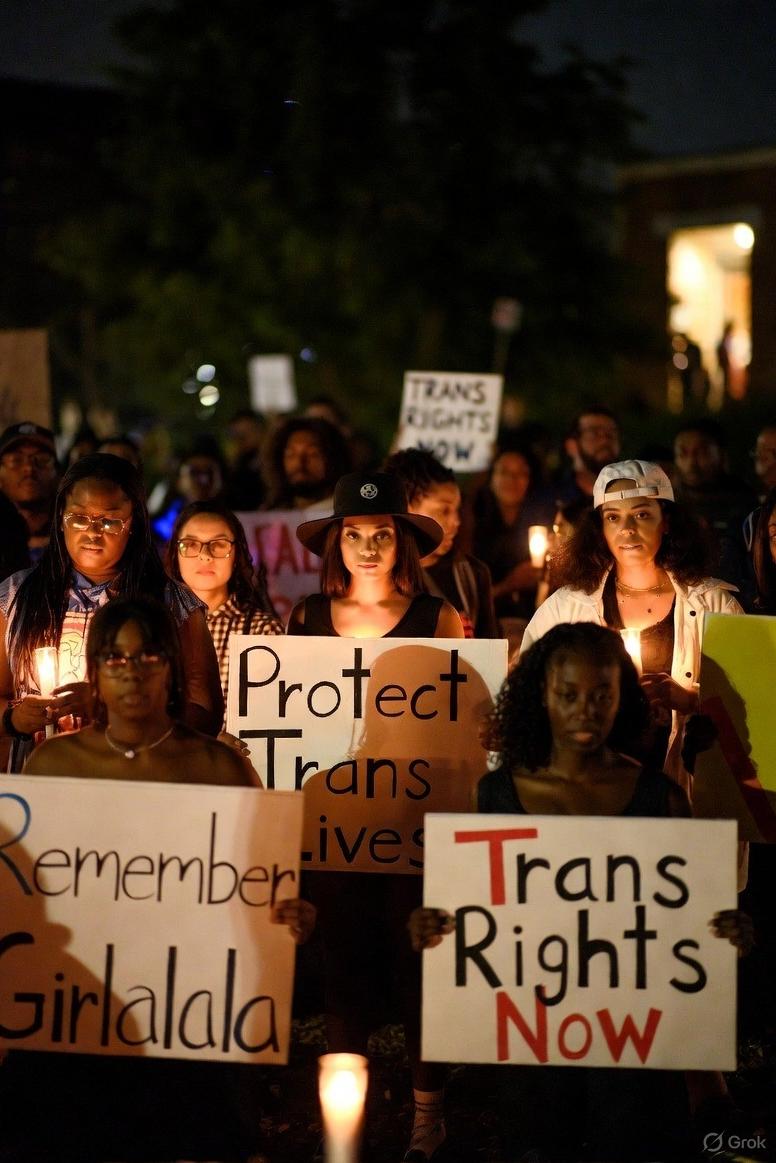 A candlelit vigil held at night in honor of Girlalala