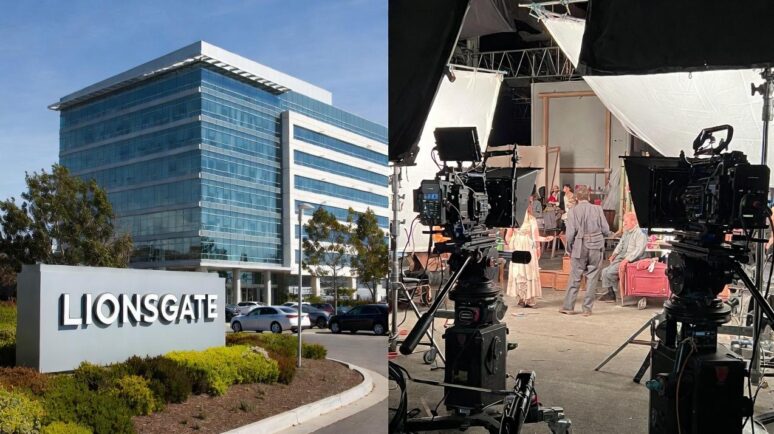 Lionsgate headquarters on one side and a production set from a fictional Madea film on the other - via eurAI