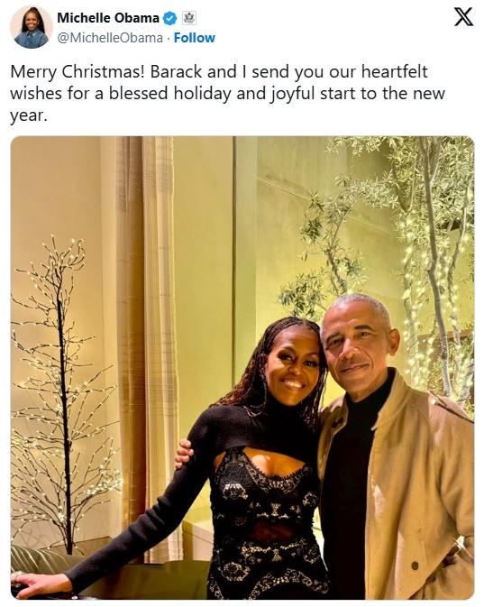 Michelle and Barack Obama Christmas post - via X