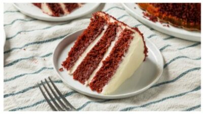 slice of Red Velvet Cake stock photo