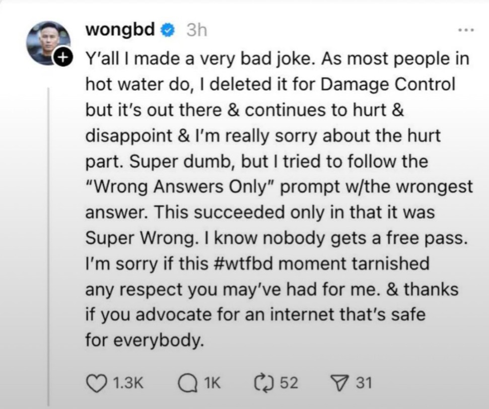 B.D. Wong apologizes