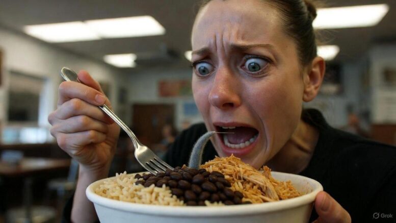 Woman reacting to rodent in Chipotle food she ordered - via GrokAI
