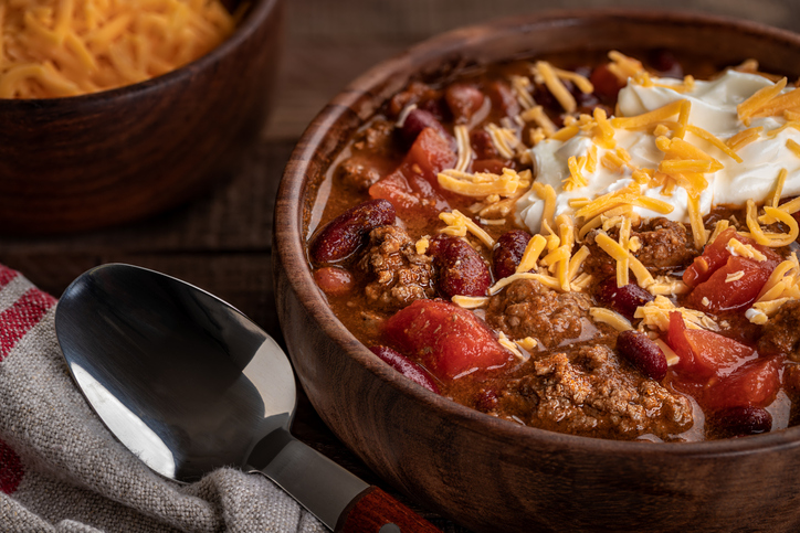 Bowl of chili con carne stock photo