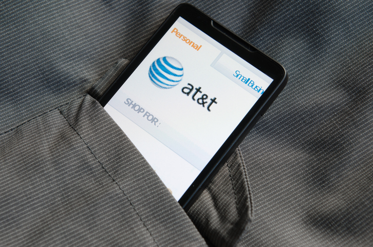 Smart phone with AT&T.com site in the pocket stock photo