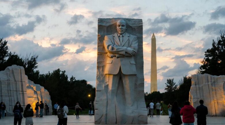 A photo of Martin Luther King Jr’s memorial in Washington, DC, at dusk - via eurAI