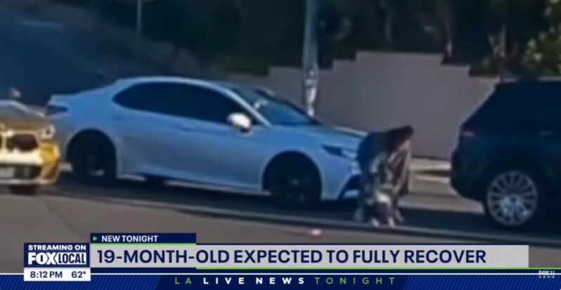 Jacqueline Hernandez and toddler who fell out of her car - screenshot