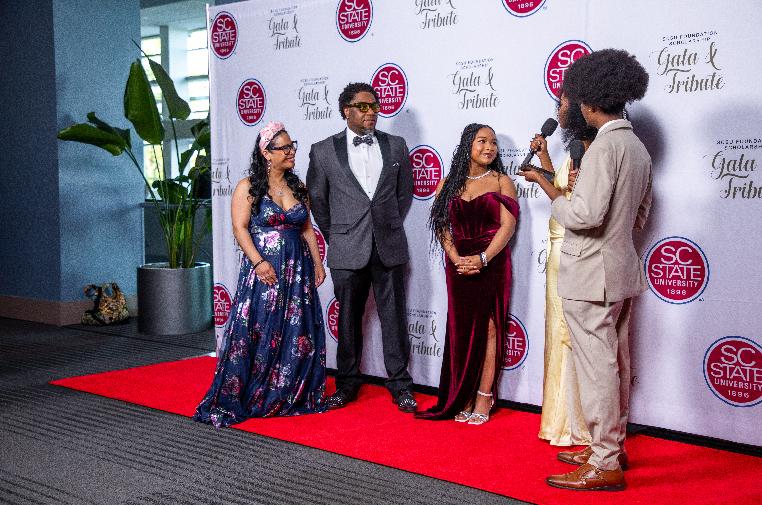 SC State communications and broadcasting students interview Special Celebrity Guest Laya DeLeon Hayes, with her parents Kevin and Gina Hayes looking on. Kevin is a proud 1997 alumnus