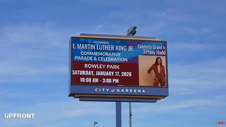 Tiffany Haddish on Electronic Billboard for Gardena CA's MLK Jr Day Parade - screenshot
