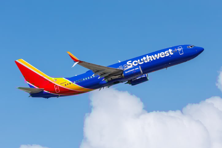 Southwest Airlines Boeing 737-800 airplane at Fort Lauderdale Airport in the United States stock photo..