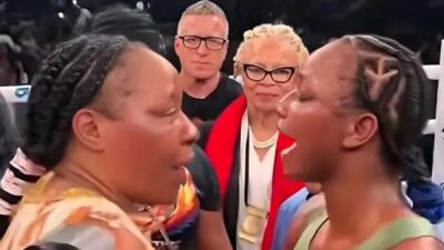 Franchon Crews-Dezurn and Claressa Shields (show love to each other post-fight) - screenshot