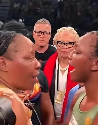 Franchon Crews-Dezurn and Claressa Shields (show love to each other post-fight) - screenshot