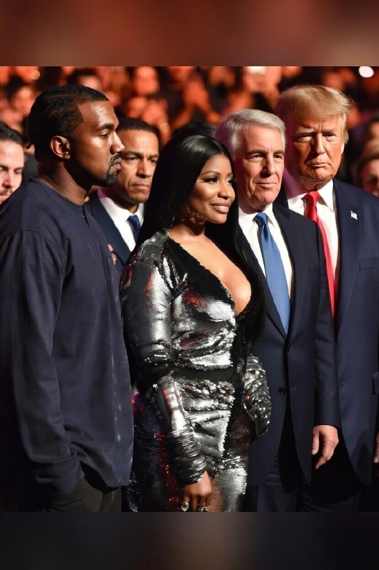 Photorealistic pic of Kanye West Nicki Minaj Jeffrey Epstein Donald Trump - via eurAI