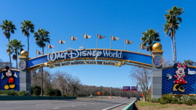 A Walt Disney World arch gate on the street in Orlando, Florida, USA. stock photo