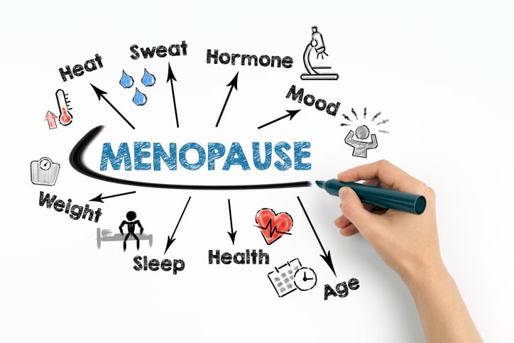 MENOPAUSE Concept. Chart with keywords and icons on white background stock photo