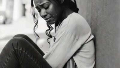 A young Black woman rests on a sidewalk in South LA, part of a growing and agonizing new norm - via eurAI
