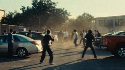 AI created reenactment allegedly shows the moment tensions boiled over near the Carson High parking lot - via eurAI