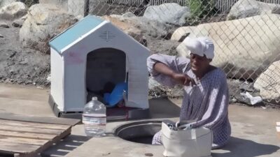 LA homeless woman (Jameelah Robinson) living in storm drain - screenshot