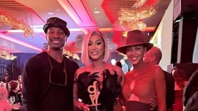 Melody Shari (center) with Meagan Good and Jonathan Majors