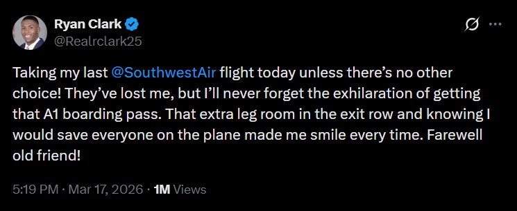 Ryan Clark cancels Southwest Airlines