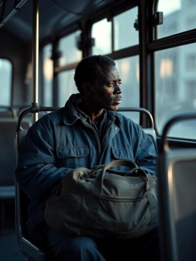 The man on the bus at dawn, carrying quiet uncertainty - via eurAI