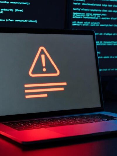 Cybersecurity breach alert on a dark, silent laptop screen -via eurAI