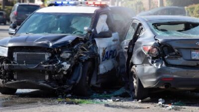 LAPD cruiser in a high-speed chase and civilian car involved in crash - via eurAI