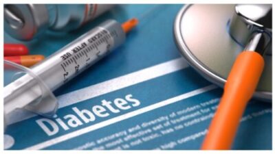 Diabetes - Printed Diagnosis on Blue Background
