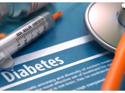 Diabetes - Printed Diagnosis on Blue Background
