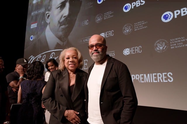 Award Winning Documentary filmmaker Rita Coburn and Jeffrey Wright at Du Bois screening Mar 2026. Photo by Cazzie Burns courtesy of BHERC 