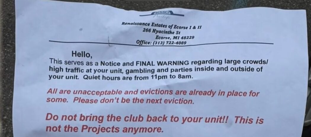 Michigan Apartment Complex Threatens Eviction Over ‘Club’ Gatherings: ‘This Is Not the Projects’ | VIDEO