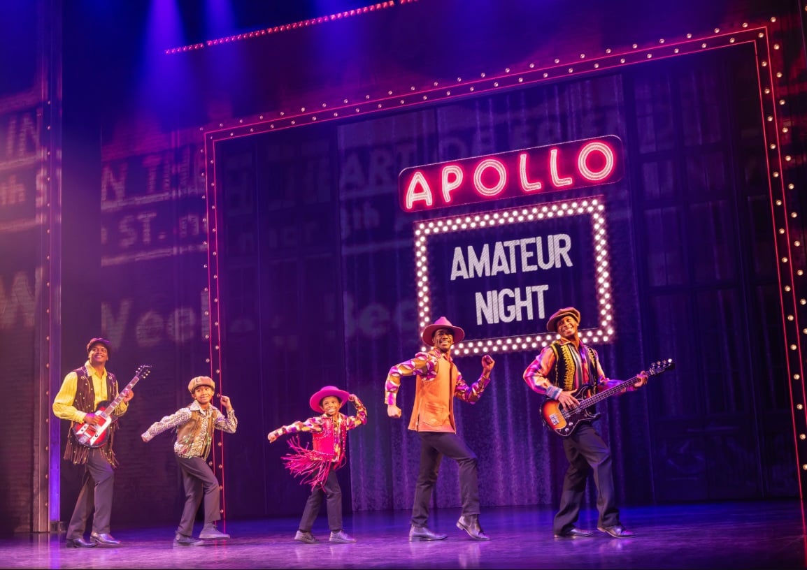 "The Jackson 5” from the First National Tour of MJ - featuring (from L) Jackson Vann as ‘Little Marlon’ and Eric Wiltz as ‘Little Michael’. Photo by: Matthew Murphy