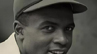 Circa 1945: A portrait of the Brooklyn Dodgers' infielder Jackie Robinson in uniform - (Photo by Hulton Archive-Getty Images)