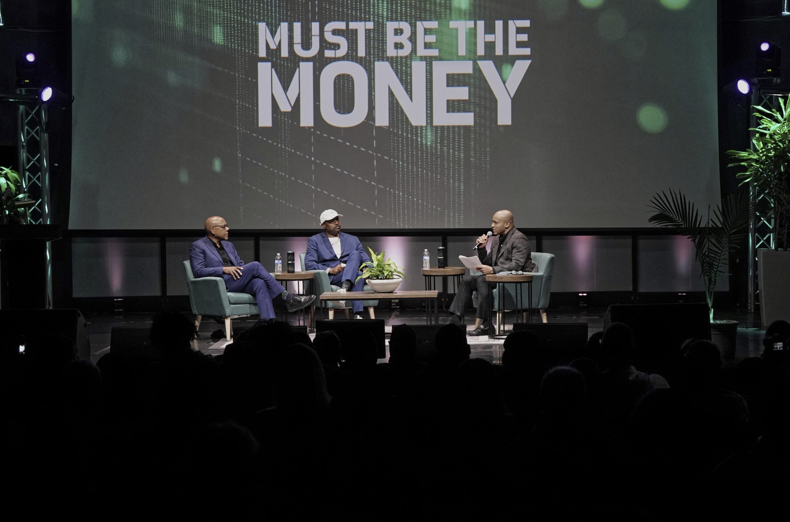 Marketplace VP and General Manager Neal Scarbrough, For The Culture By The Culture Founder P. Frank Williams, and Must Be the Money host Lee Hawkins answer questions following Must Be the Money podcast screening at Miracle Theater in Inglewood, CA on May 19, 2026. Photo credit: James Evers