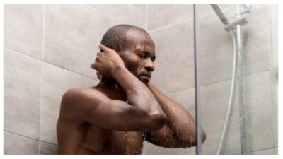 Black man showering