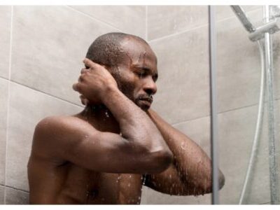 Black man showering