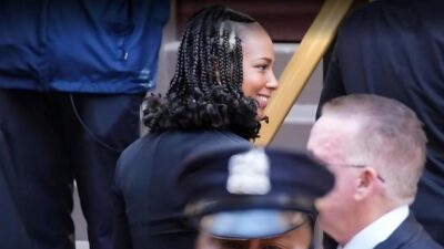 Alicia Keys (at Clive Davis funeral) - screenshot