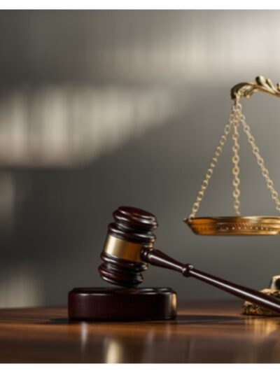Legal concept: Scales of justice and and the judge's gavel hammer as a symbol of law and order stock photo