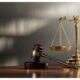 Legal concept: Scales of justice and and the judge's gavel hammer as a symbol of law and order stock photo