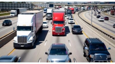 cars trucks SUVs on the highway AI-generated