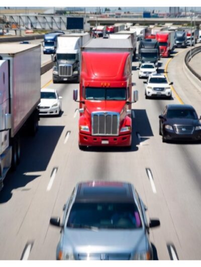 cars trucks SUVs on the highway AI-generated