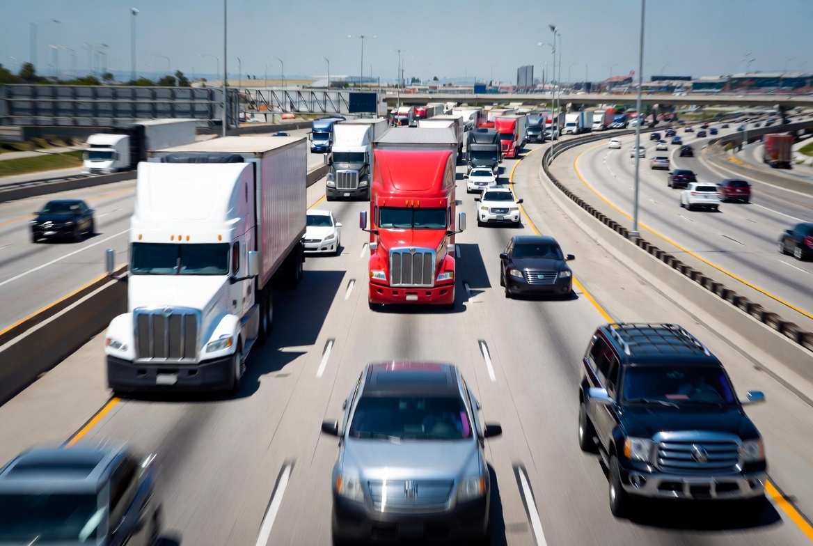cars trucks SUVs on the highway AI-generated