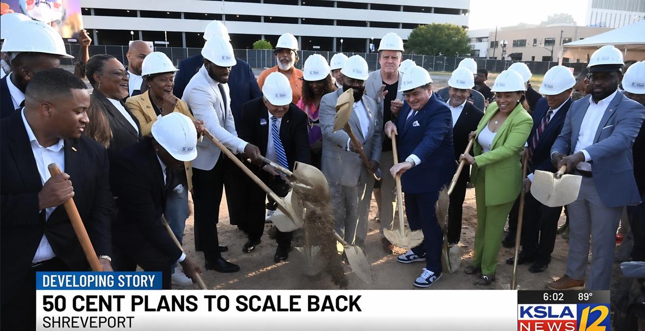 50 Cent and Shreveport officials at groundbreaking event - screenshot