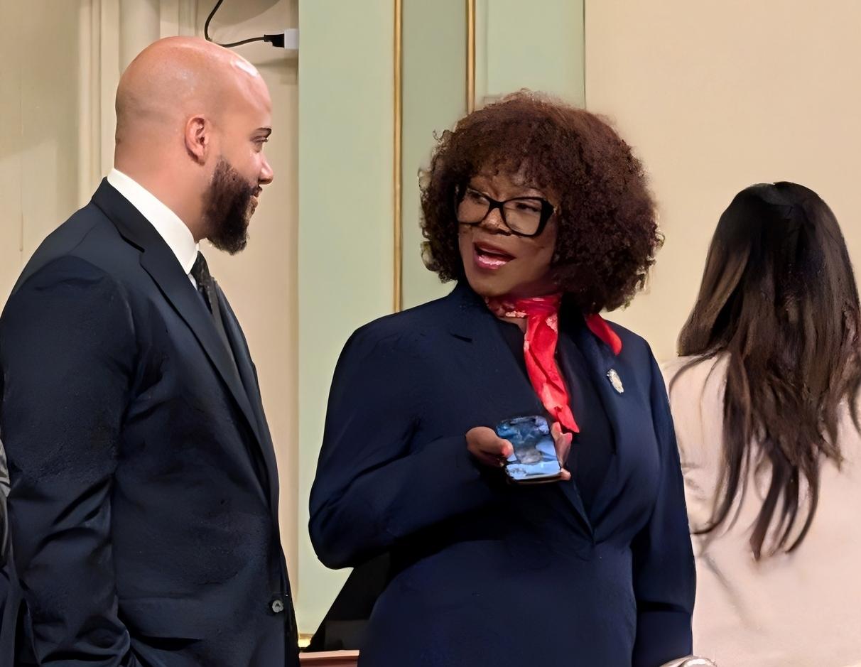 Asm. Tina McKinnor, right, introduced AB 2113 targeting unauthorized drones over large outdoor events alongside Asm Isaac Bryan - Photo: Antonio Ray Harvey CBM