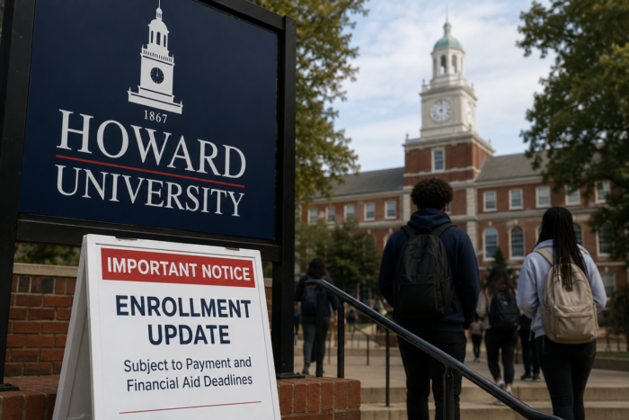 Campus entrance with Howard University signage - AI generated