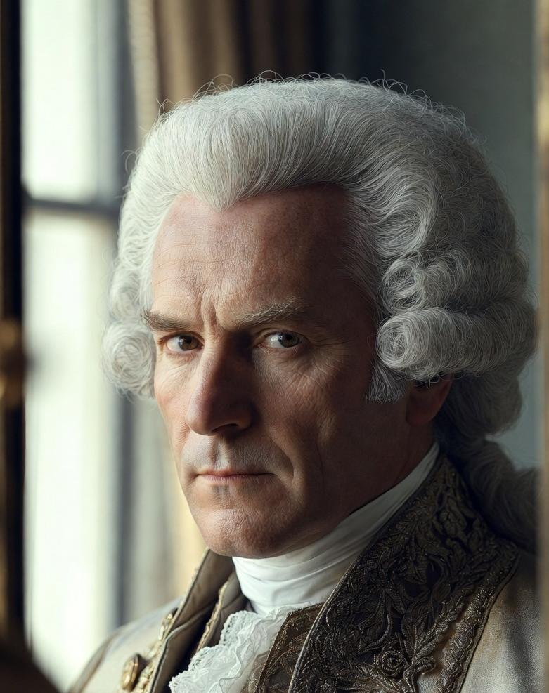 Colonial leader hiding hair loss with fashionable powdered wig - via eurAI