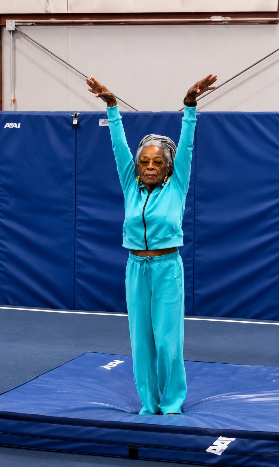 Elderly Black Woman Gymnast - via eurAI enhanced screenshot