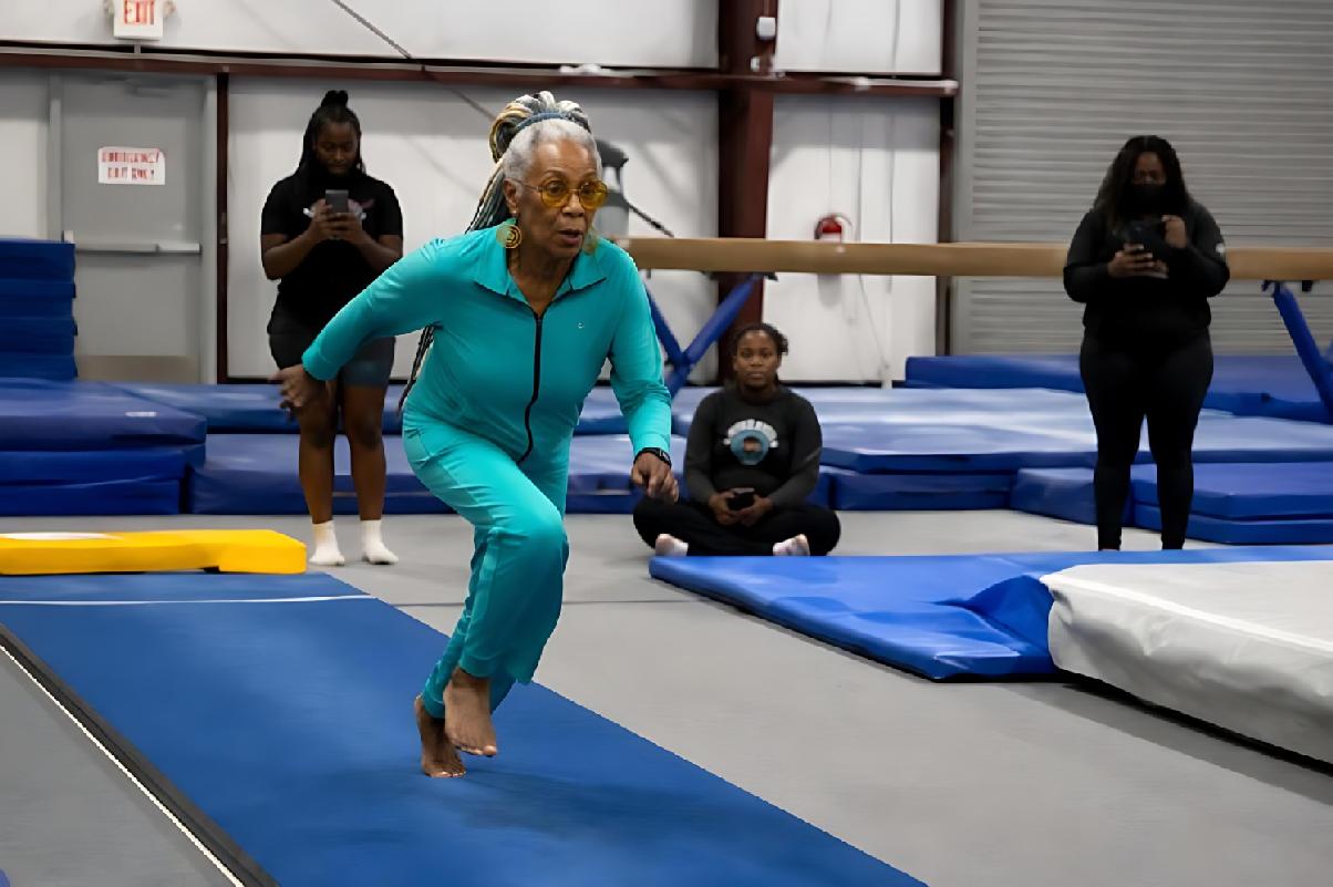 Elderly Black Woman Gymnast - via eurAI enhanced screenshot