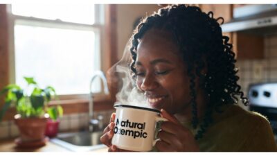 black woman drinking warm beverage AI generated